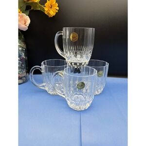 Paul Sebastian 24% Lead Crystal Mugs Set of 4 Made in France Vintage Crystal